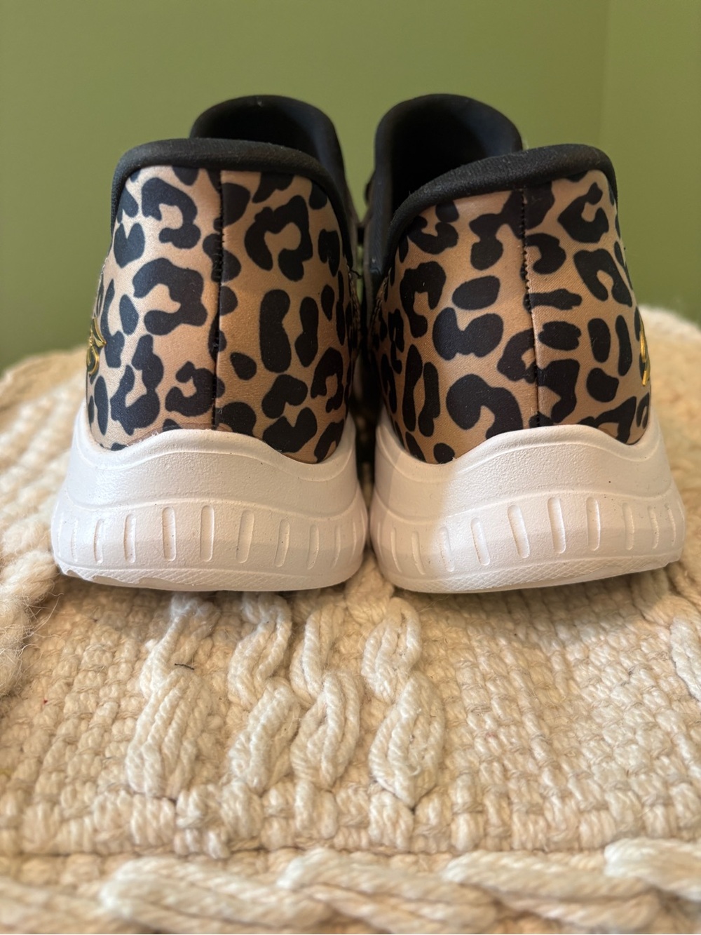 Skechers Men’s Black Slip-On Sneakers with Leopard Heel Detail - Picture 4 of 6